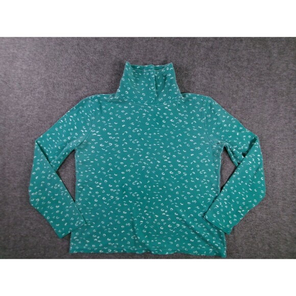 Basic Editions Top Women Medium Green Ditzy Floral Turtleneck Capsule Office Day - Picture 1 of 11
